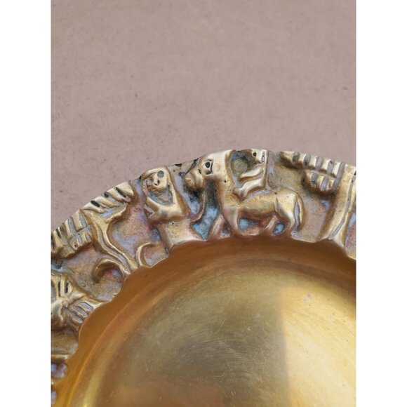 Brutalist Folk Art Brass Dish Catchall | Vintage Mid Century Decorative Relief - Picture 5 of 10
